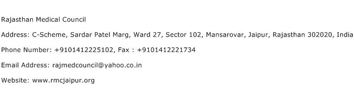 Rajasthan Medical Council Address Contact Number