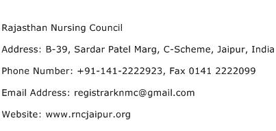 Rajasthan Nursing Council Address Contact Number