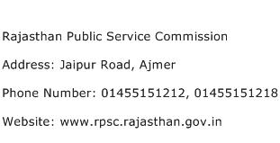 Rajasthan Public Service Commission Address Contact Number