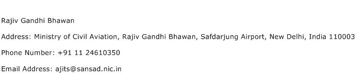Rajiv Gandhi Bhawan Address Contact Number
