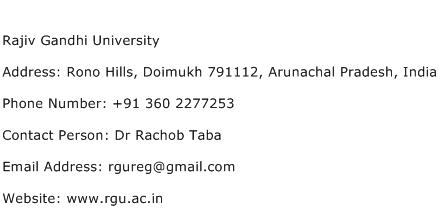 Rajiv Gandhi University Address Contact Number