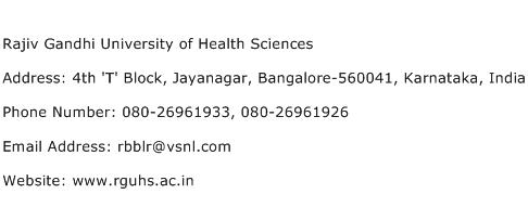 Rajiv Gandhi University of Health Sciences Address Contact Number