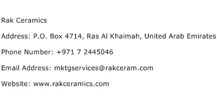 Rak Ceramics Address Contact Number