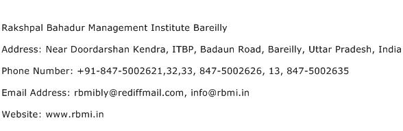 Rakshpal Bahadur Management Institute Bareilly Address Contact Number