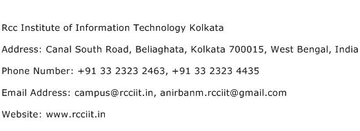 Rcc Institute of Information Technology Kolkata Address Contact Number