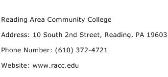 Reading Area Community College Address Contact Number