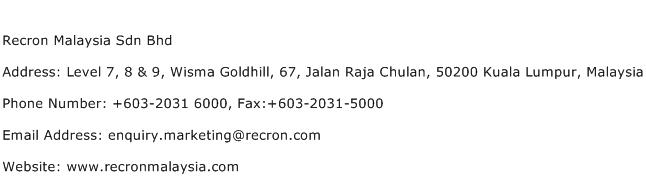 Recron Malaysia Sdn Bhd Address Contact Number
