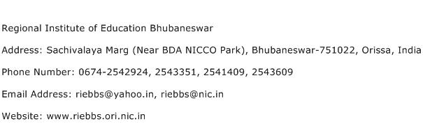 Regional Institute of Education Bhubaneswar Address Contact Number