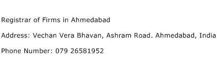 Registrar of Firms in Ahmedabad Address Contact Number