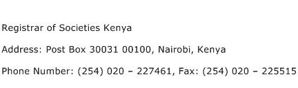 Registrar of Societies Kenya Address Contact Number