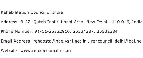 Rehabilitation Council of India Address Contact Number