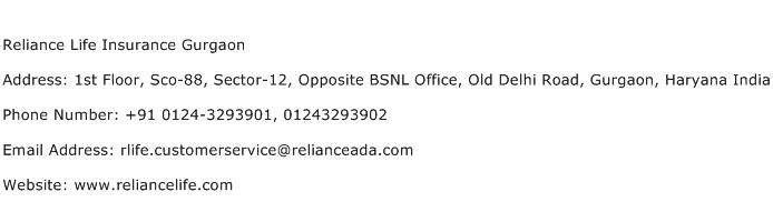 Reliance Life Insurance Gurgaon Address Contact Number