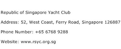 Republic of Singapore Yacht Club Address Contact Number