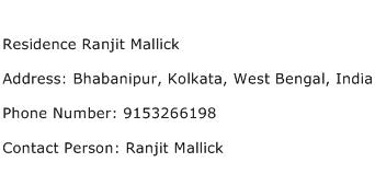 Residence Ranjit Mallick Address Contact Number