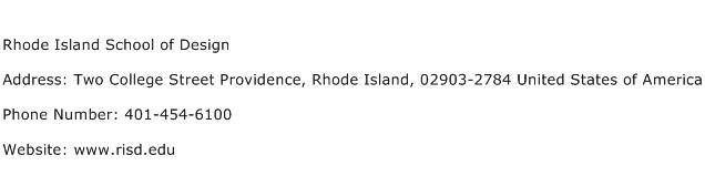 Rhode Island School of Design Address Contact Number