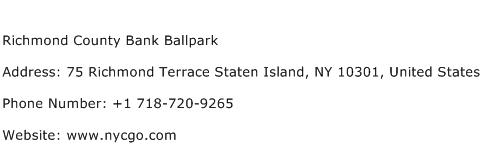 Richmond County Bank Ballpark Address Contact Number