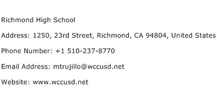 Richmond High School Address Contact Number
