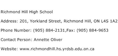 Richmond Hill High School Address Contact Number