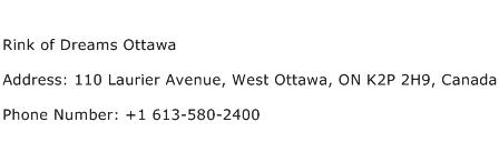 Rink of Dreams Ottawa Address Contact Number