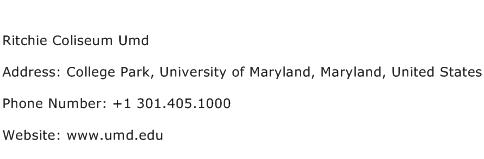 Ritchie Coliseum Umd Address Contact Number