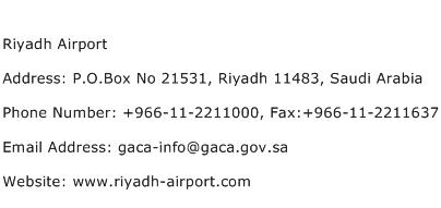 Riyadh Airport Address Contact Number