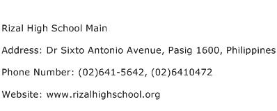 Rizal High School Main Address Contact Number