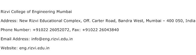 Rizvi College of Engineering Mumbai Address Contact Number