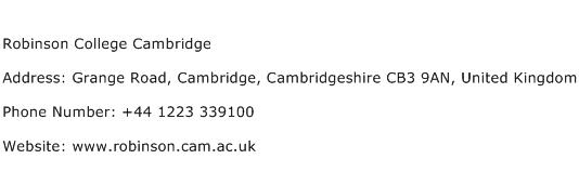 Robinson College Cambridge Address Contact Number