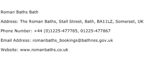 Roman Baths Bath Address Contact Number