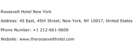 Roosevelt Hotel New York Address Contact Number