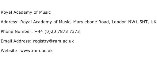 Royal Academy of Music Address Contact Number