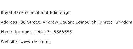 Royal Bank of Scotland Edinburgh Address Contact Number