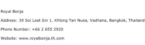 Royal Benja Address Contact Number