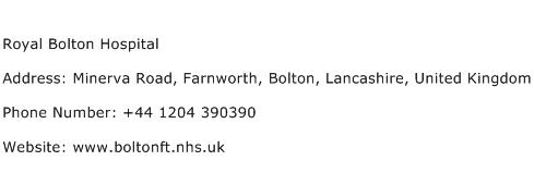 Royal Bolton Hospital Address Contact Number