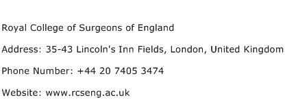 Royal College of Surgeons of England Address Contact Number