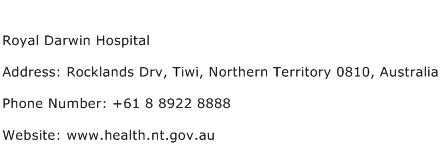 Royal Darwin Hospital Address Contact Number