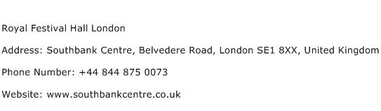 Royal Festival Hall London Address Contact Number