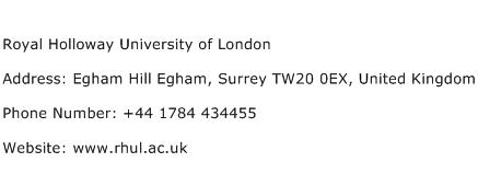 Royal Holloway University of London Address Contact Number