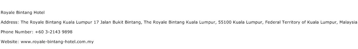 Royale Bintang Hotel Address Contact Number