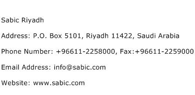 Sabic Riyadh Address Contact Number
