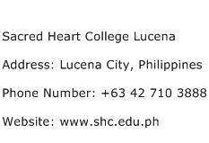 Sacred Heart College Lucena Address Contact Number