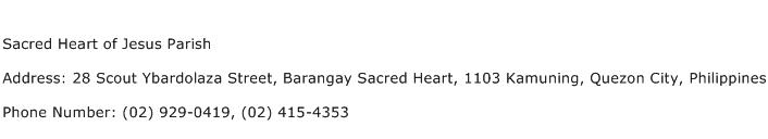 Sacred Heart of Jesus Parish Address Contact Number