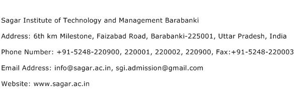 Sagar Institute of Technology and Management Barabanki Address Contact Number