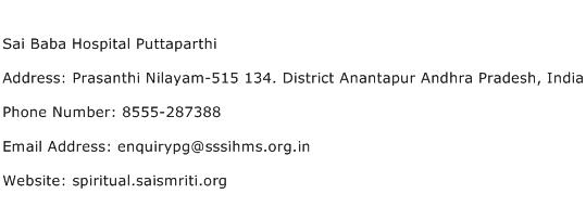 Sai Baba Hospital Puttaparthi Address Contact Number