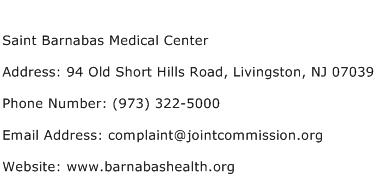 Saint Barnabas Medical Center Address Contact Number
