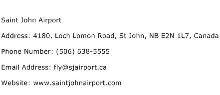 Saint John Airport Address Contact Number