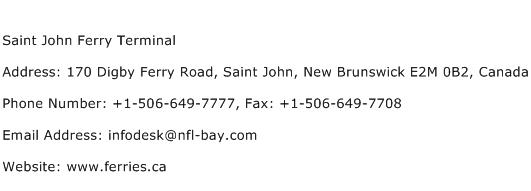 Saint John Ferry Terminal Address Contact Number