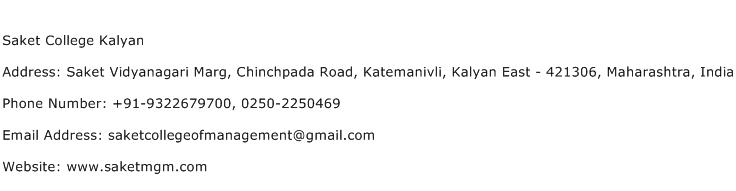 Saket College Kalyan Address Contact Number