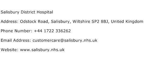 Salisbury District Hospital Address Contact Number