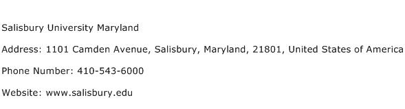 Salisbury University Maryland Address Contact Number